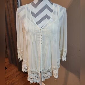 Adiva Cream Lace Button-Front Blouse